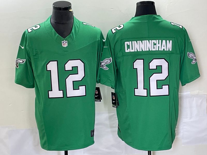 Men Philadelphia Eagles 12 Cunningham Green Nike Throwback Vapor Limited NFL Jersey